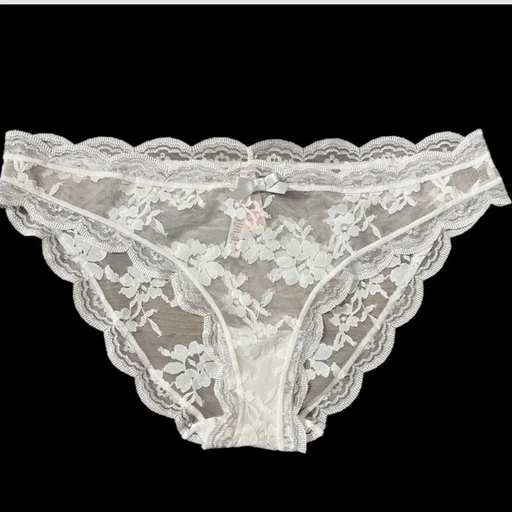 Victoria’s Secret Dream Angels lace & mesh cheekini panty white silver detail